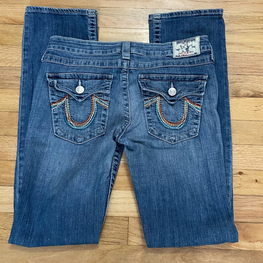 True Religion women’s straight rainbow pocket jeans size 31 EUC 100% authentic